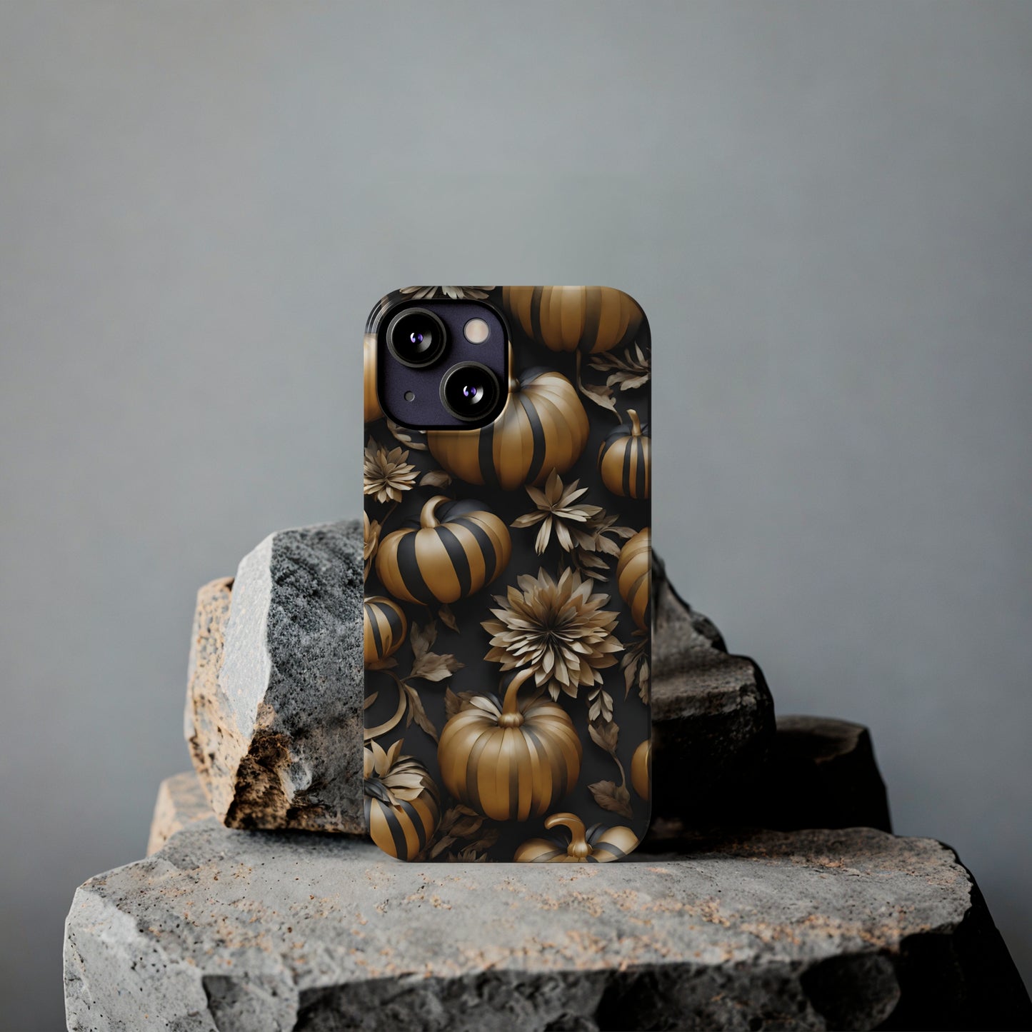 3D Gold & Black Pumpkins Slim Phone Cases, Halloween Phone Case, Autumn Phone Case