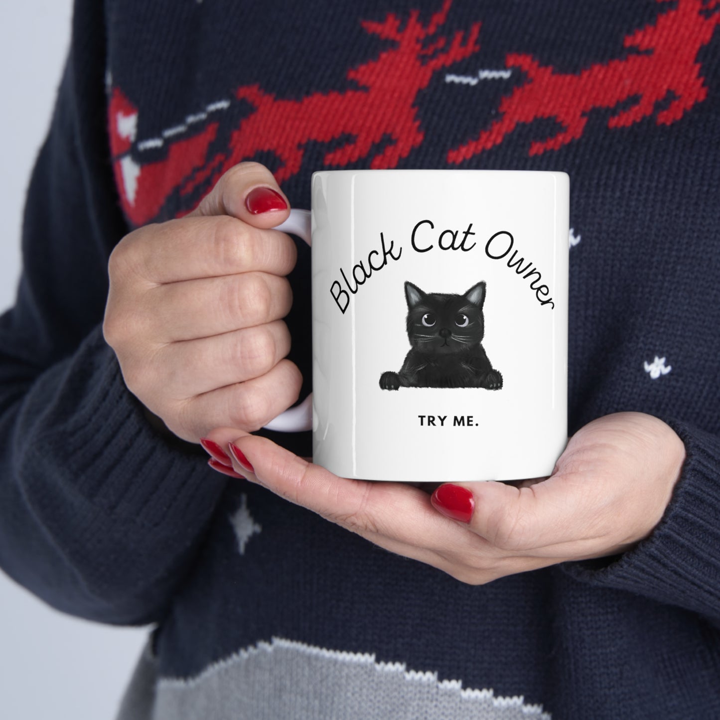 Black Cat Owner. Try Me Ceramic Mug 11oz
