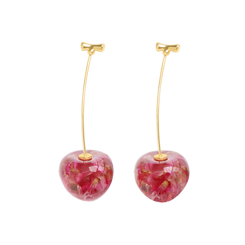 Coquette Red French Dried Cherry Long Sweet And Fashionable Cherry Earrings