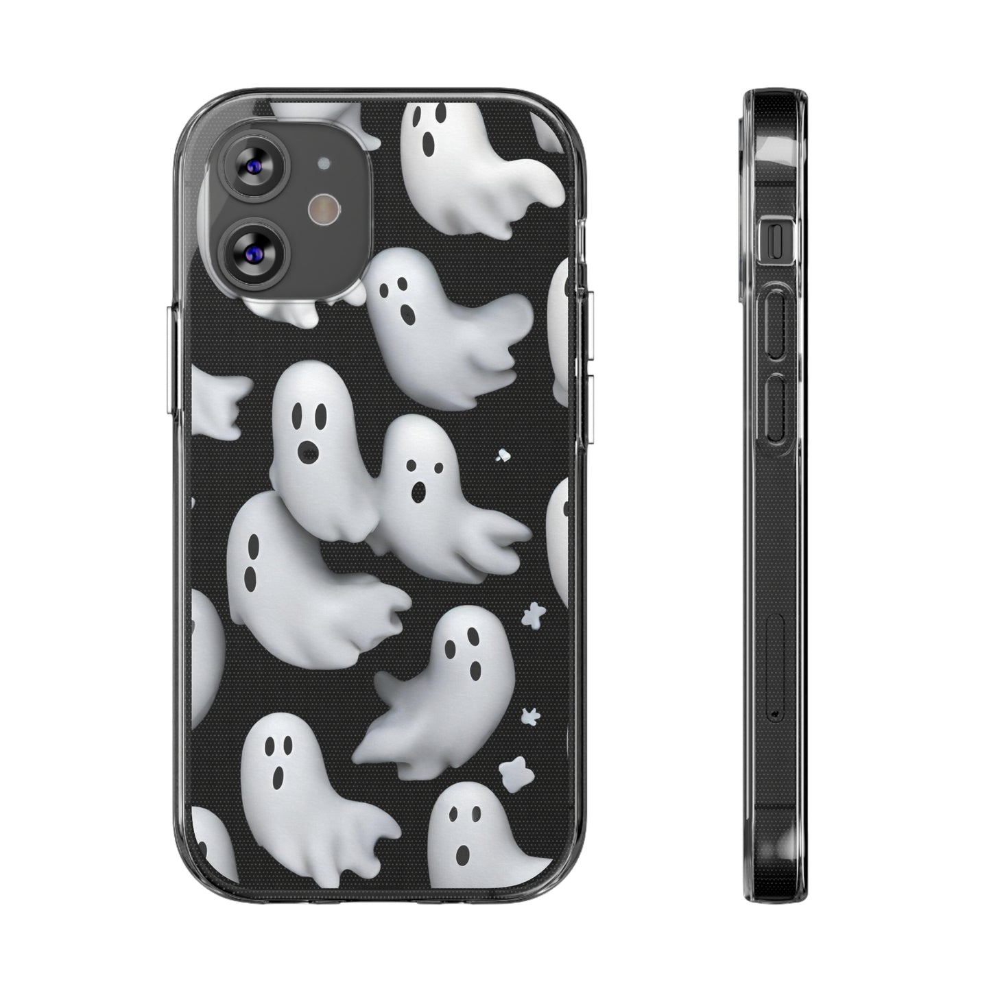 3D Ghosts on Clear Background iPhone Case, Halloween Ghost Phone Case,  Clear Phone Case