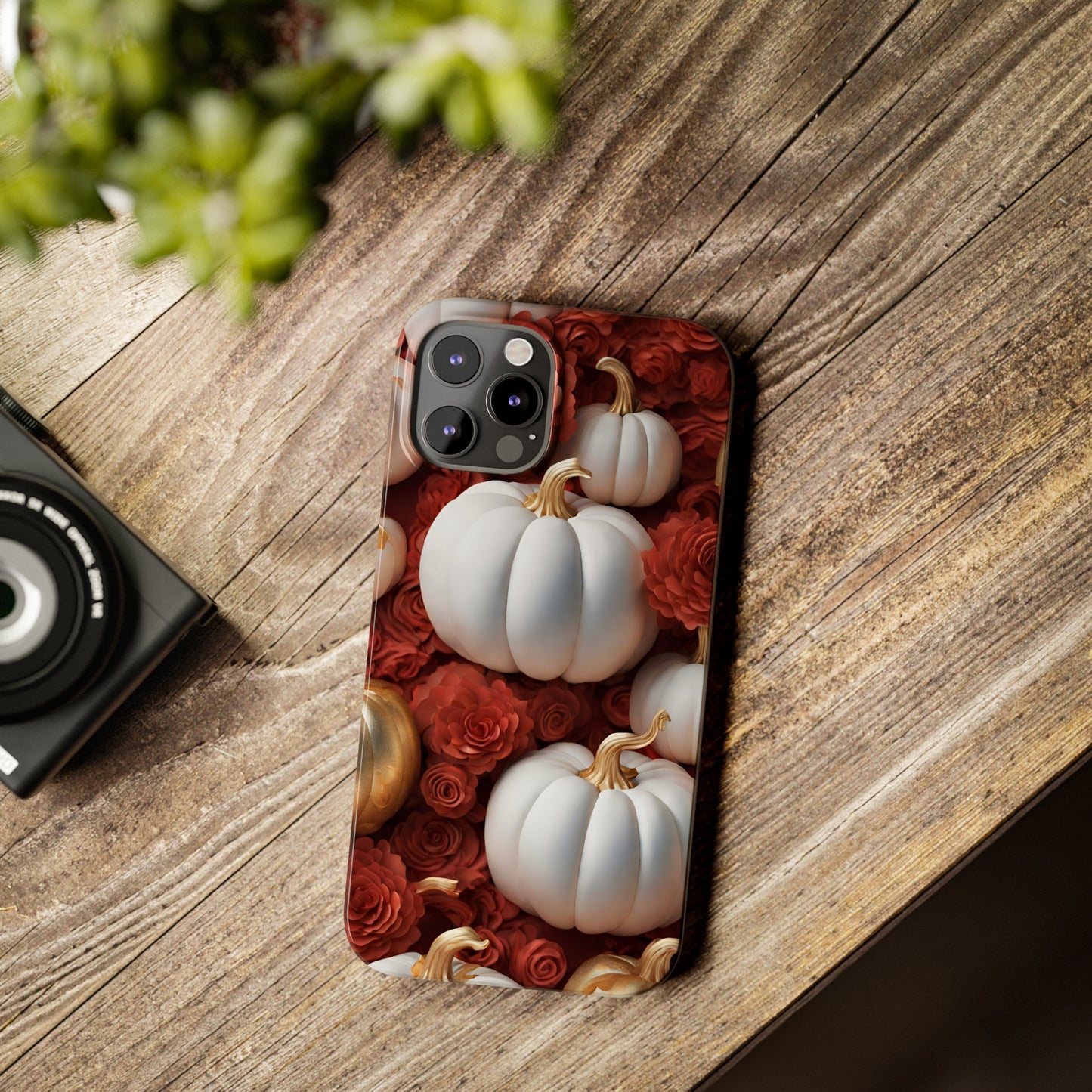 3D White Pumpkins with Marigolds Slim Phone Cases