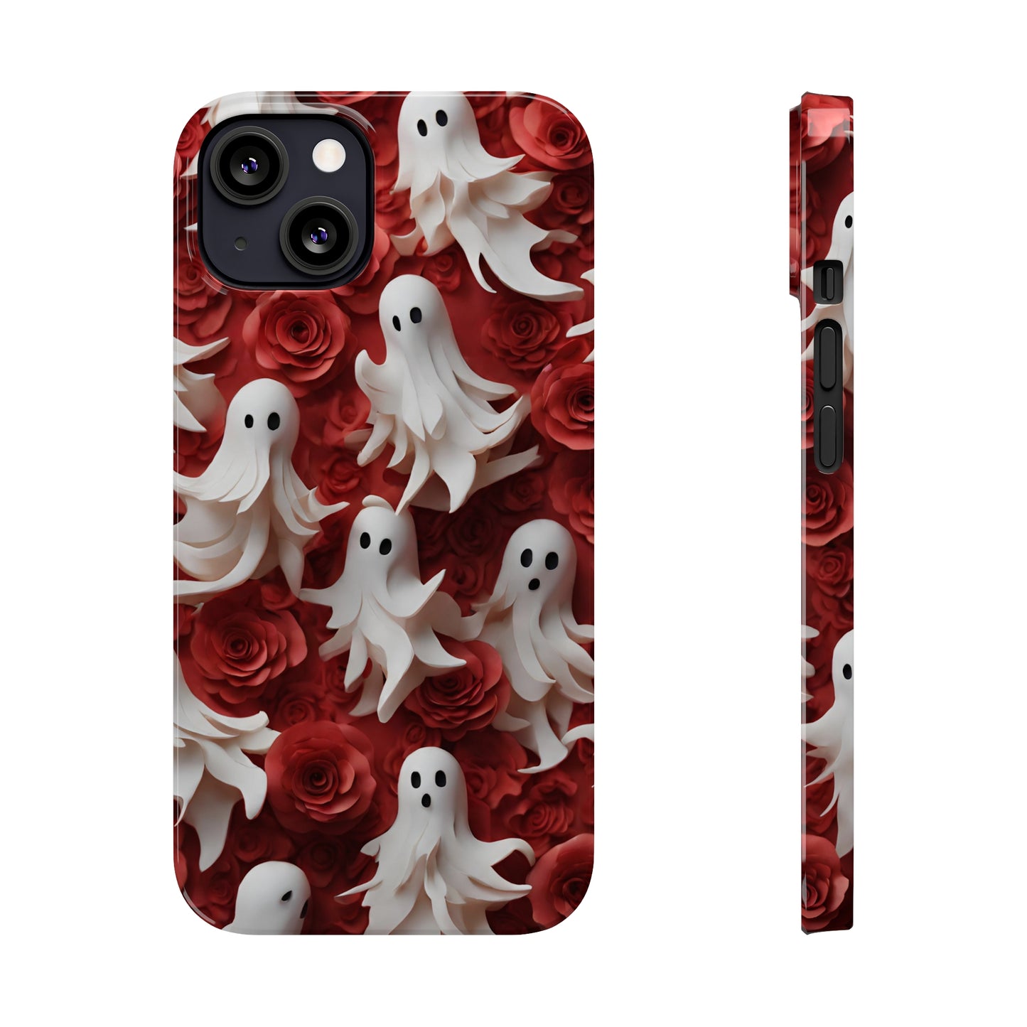 3D Ghosts with Red Flowers Slim Phone Cases
