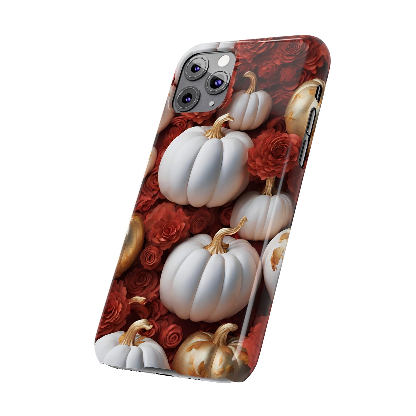 3D White & Gold Pumpkins Slim Phone Cases