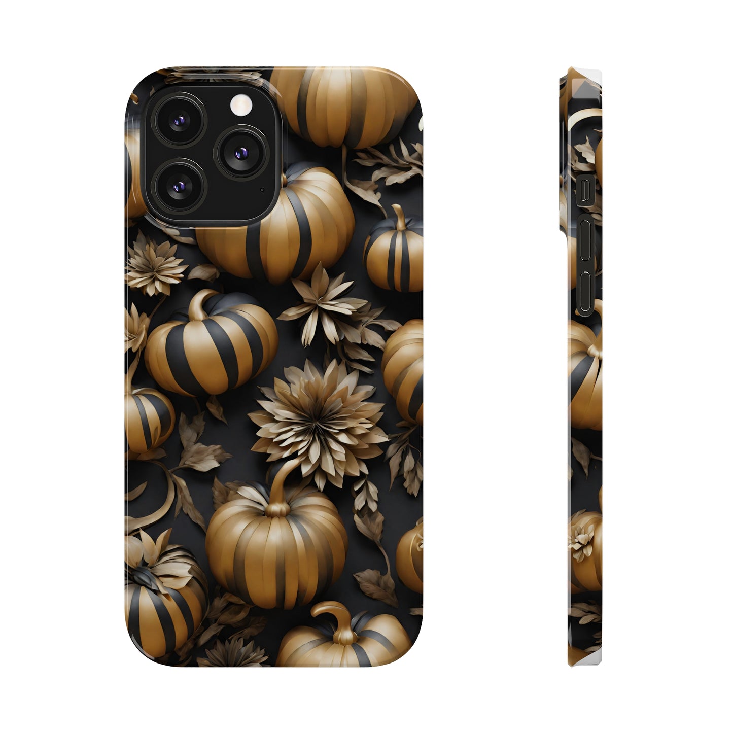 3D Gold & Black Pumpkins Slim Phone Cases, Halloween Phone Case, Autumn Phone Case