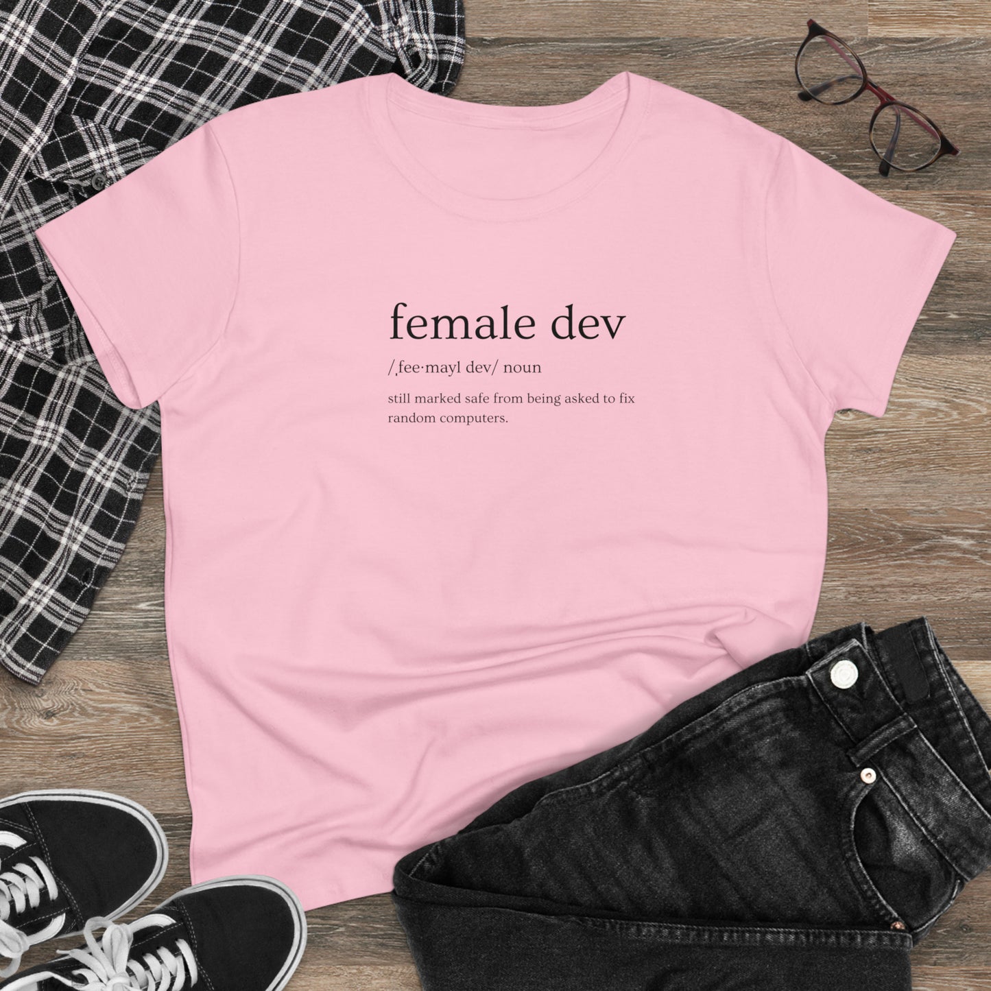 Female Software Developer, Still Safe From Being Ask To Fix Random Computers, Women's Midweight Cotton Tee