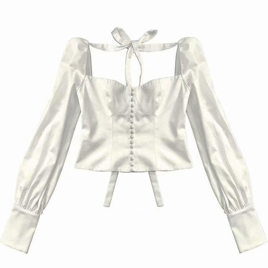 Coquette Girly retro buttoned long sleeves