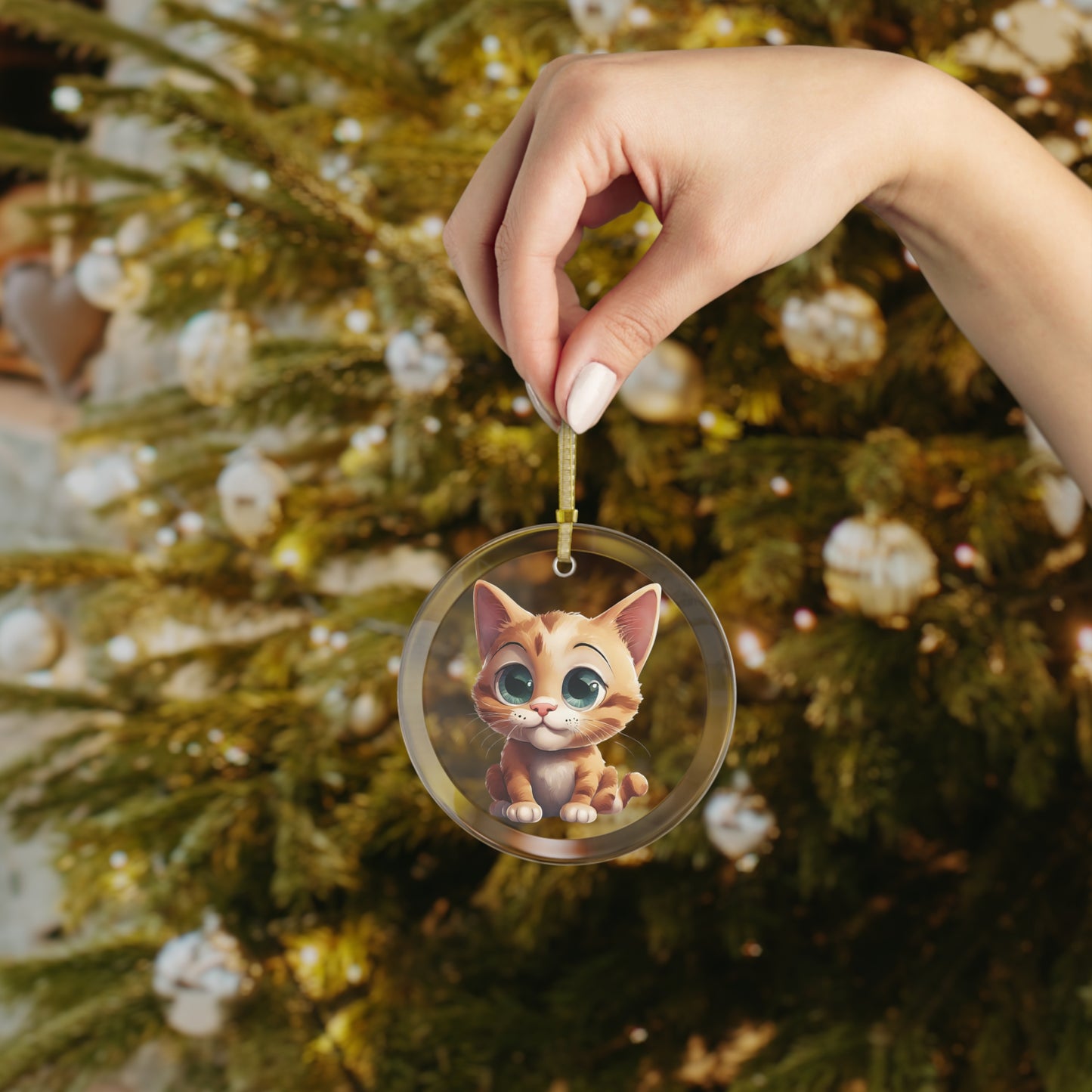 Kitten with Big Eyes Glass Ornament