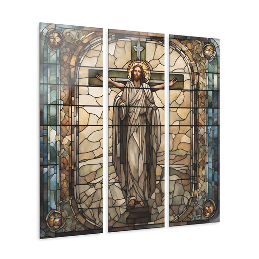 Jesus Cross Christian Stained Glass Acrylic Print (Triptych)