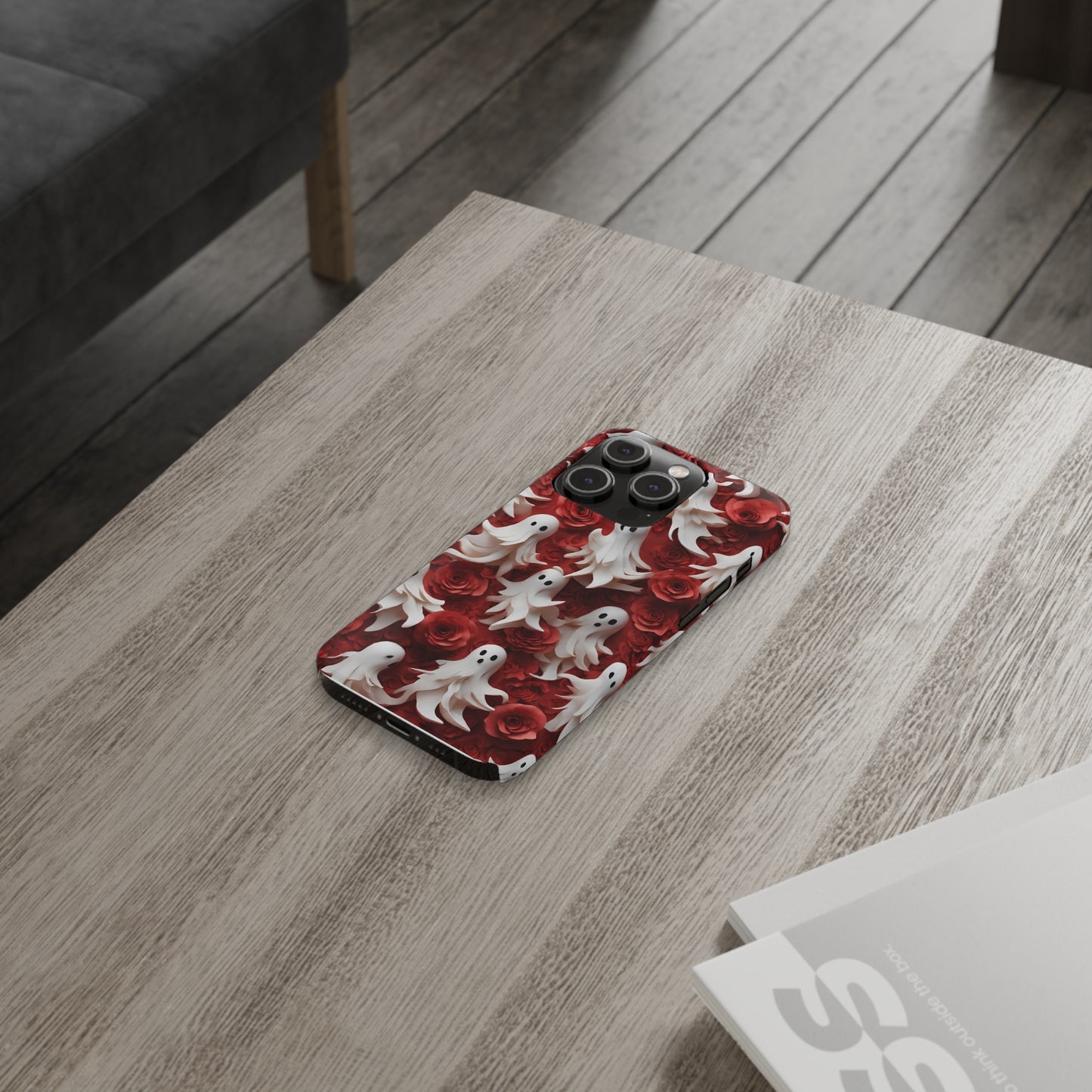 3D Ghosts Red Flowers Slim Phone Cases