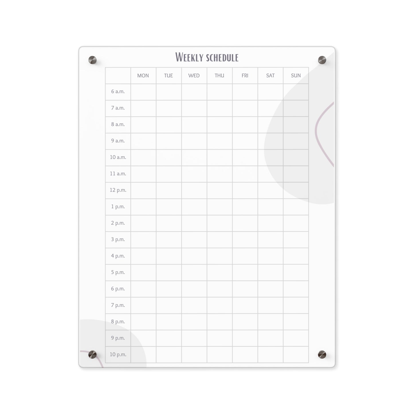 Large Weekly Hourly Schedule Whiteboard, Wall Task Tracker, Dry Erase, Acrylic Whiteboard