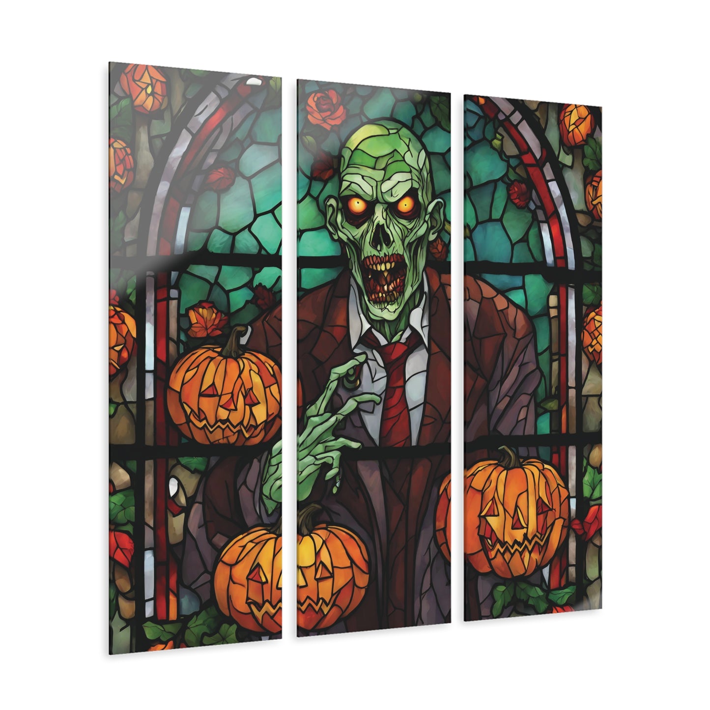 Halloween Zombie Stained Glass Acrylic Print (Triptych)