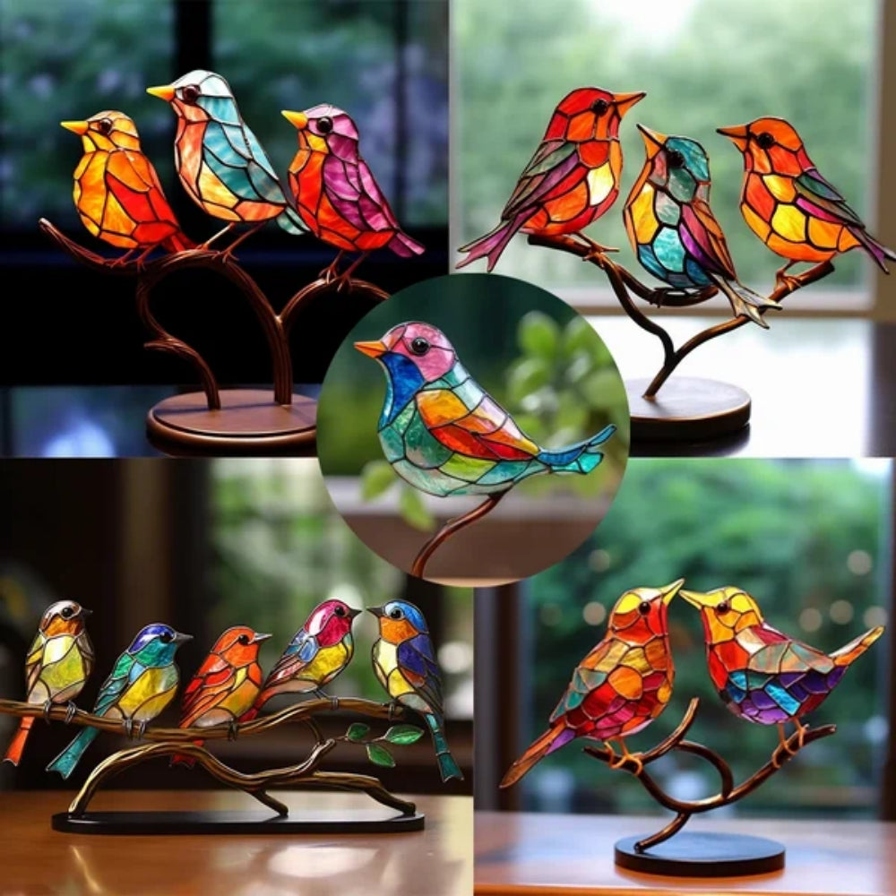 Stained Birds On Branch Desktop Ornaments For Bird Lover Home Decor Desk Decor For Bedroom Living Room And Office