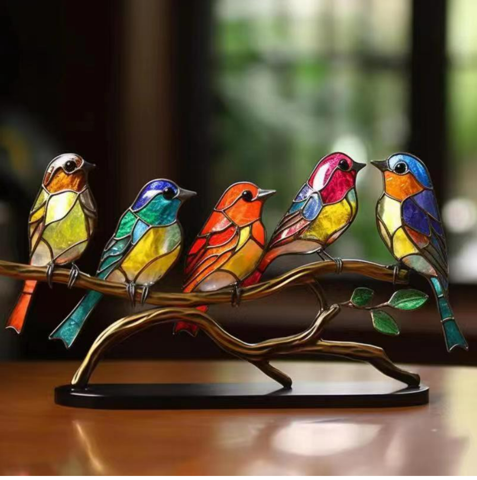 Stained Birds On Branch Desktop Ornaments For Bird Lover Home Decor Desk Decor For Bedroom Living Room And Office