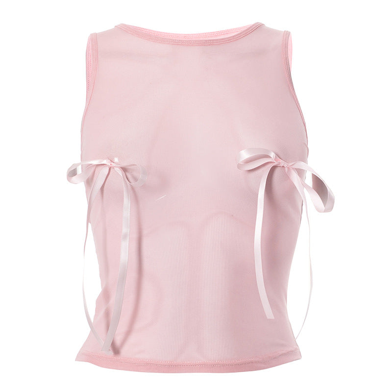 Coquette Sweet Girl Short Three-dimensional Bow Top