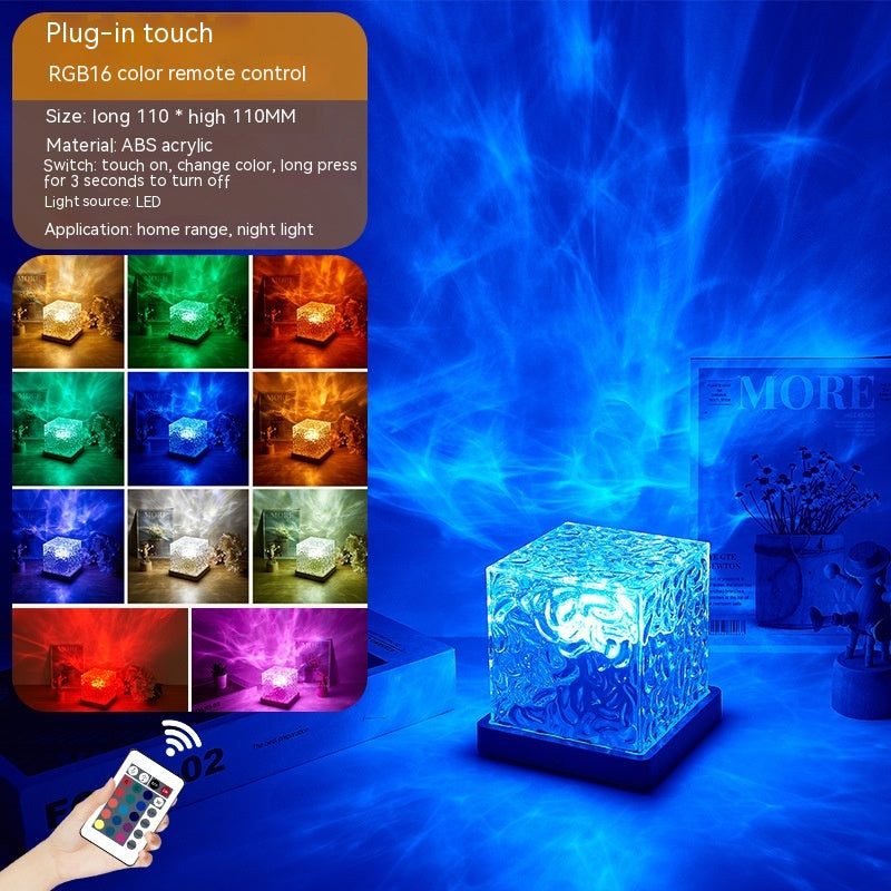 LED Water Ripple Ambient Night Light USB Rotating Projection Crystal Table Lamp RGB Dimmable Home Decoration 16 Color Gifts