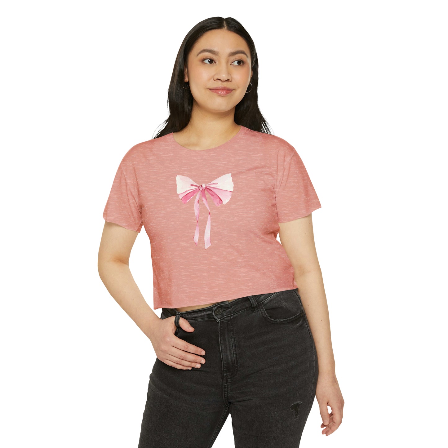 Pink Bow Baby Tee, Coquette Tee, Gift for Her, Dollette Top, Pink Bow Crop Top