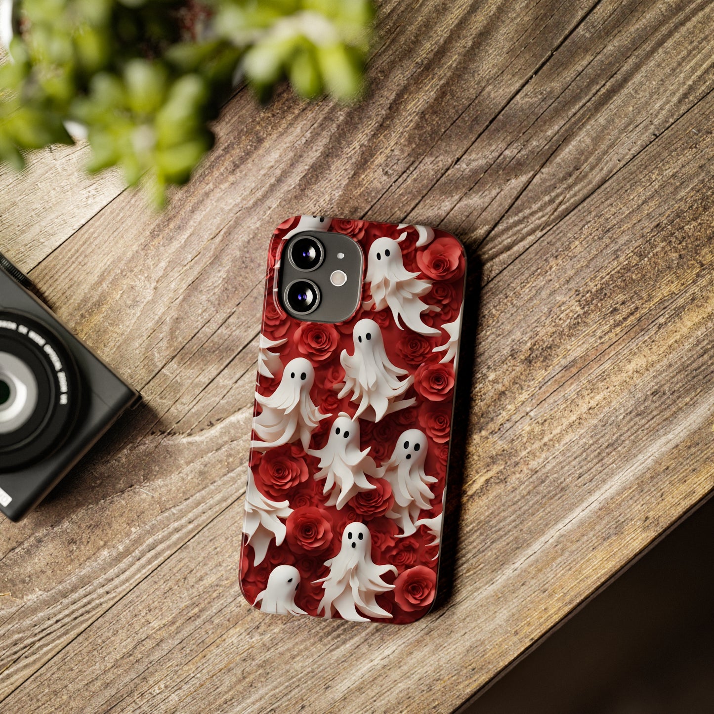 3D Ghosts Red Flowers Slim Phone Cases