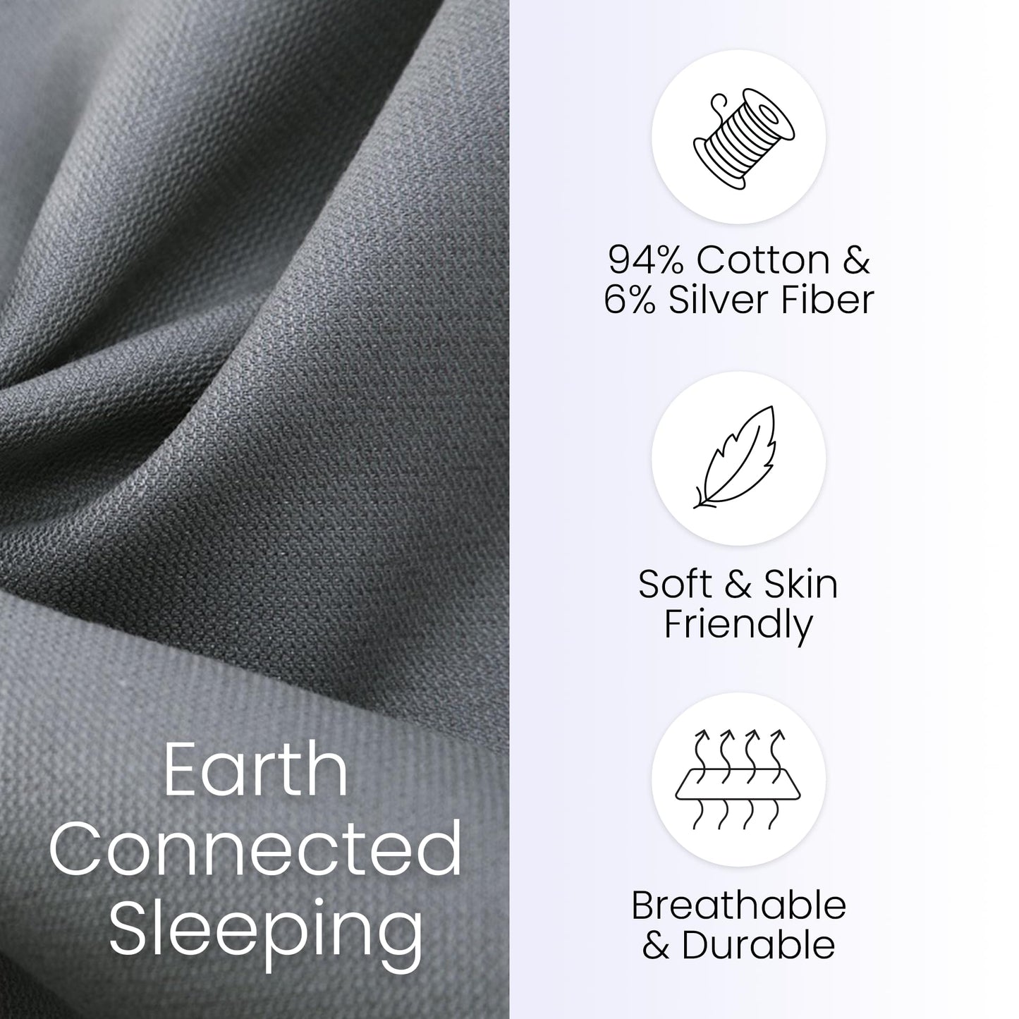 Hooga Grounding Sheet, Organic Fitted Grounded Sheet for Improved Sleep, Pain Relief - Earth Connected Bedding 78”x80”x15” King Size, Pure Silver Fiber and Cotton, Grounding Cord Included