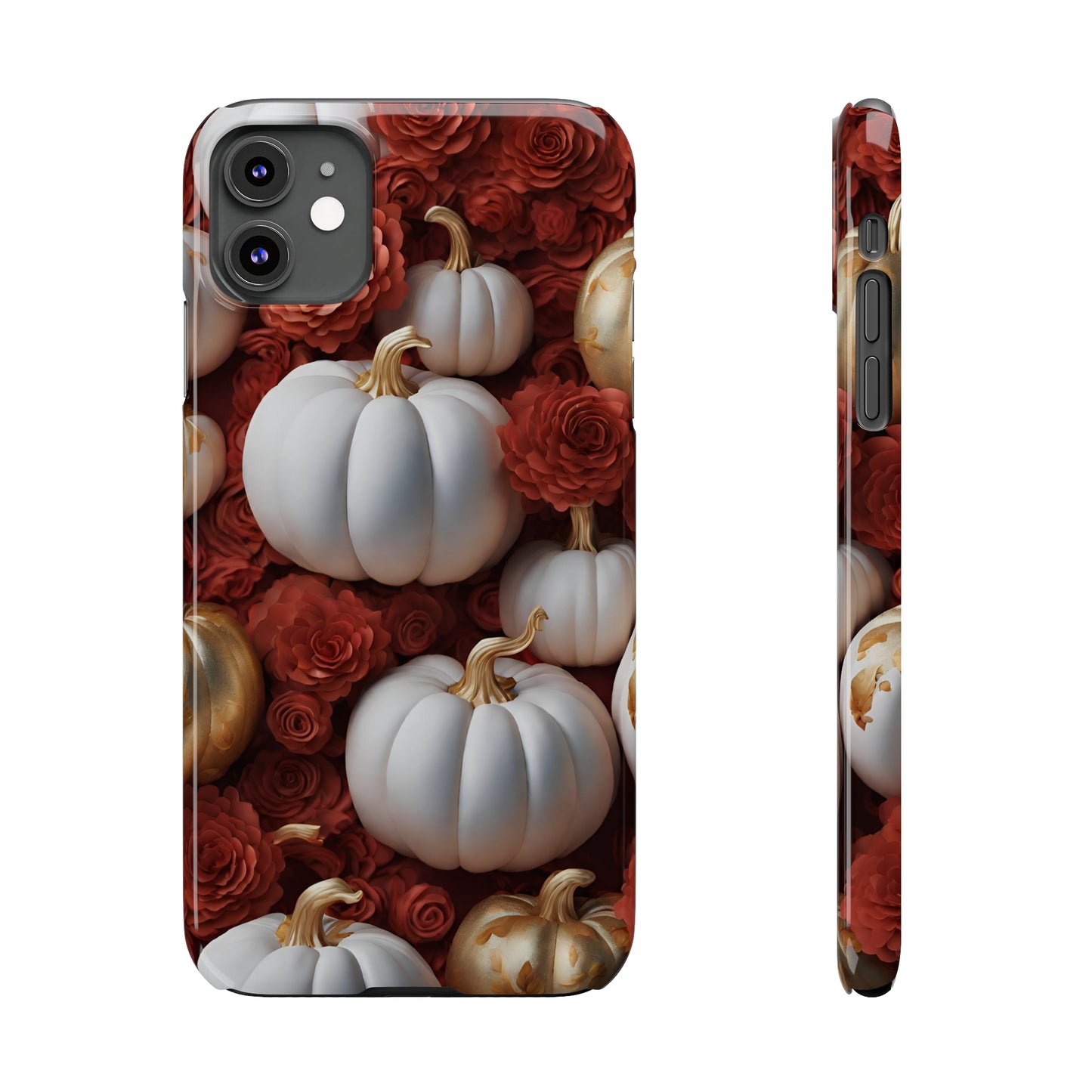 3D White & Gold Pumpkins Slim Phone Cases