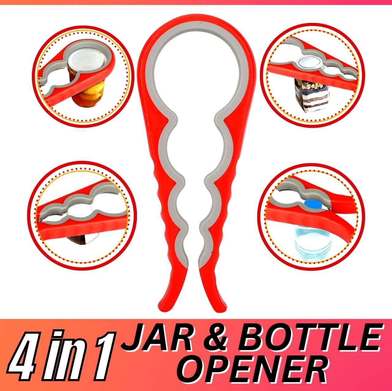 Jar Opener Rubber 4 In 1 Quick Lid Bottle Cap Grip Twister Remover Kitchen Tool