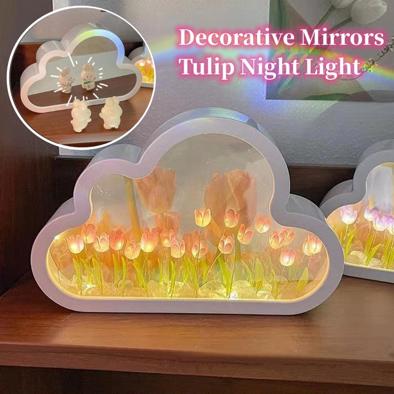 Tulip Night Lamp DIY Material Cloud Tulips Night Lamp Decorative Mirrors Photo Frame LED Table Lights Creative Desk Bedroom Handmade Birthday Gifts