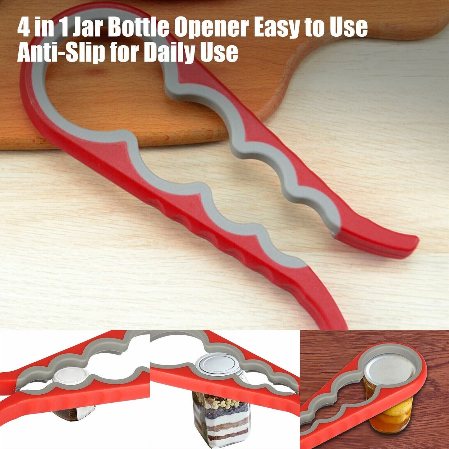 Jar Opener Rubber 4 In 1 Quick Lid Bottle Cap Grip Twister Remover Kitchen Tool