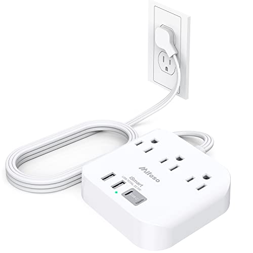 Flat Extension Cord, 5ft Ultra Flat Plug Power Strip - 3 Outlets 4 USB Ports (2 USB C) Desk Charging Station Power Strip with No Surge Protection for Cruise Ship, Travel, Dorm Room Essentials