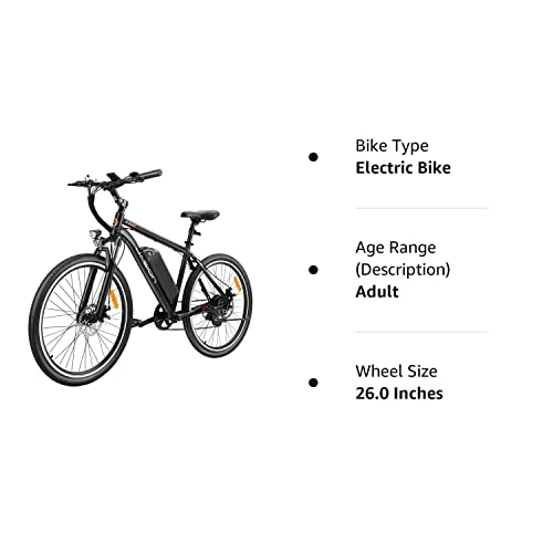 EB5 Electric Bike for Adults with 360Wh Removable Battery, 40Miles 20MPH Commuting Electric Mountain Bike with 350W Brushless Motor, Shimano 7 Speed, 26" Tires and Front Fork Suspension