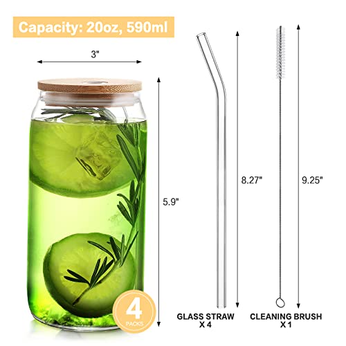 Glass Cups with Bamboo Lids and Straws 4pcs Set