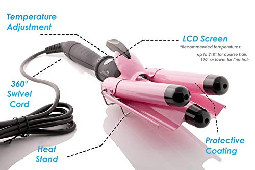 Alure Three Barrel Curling Iron Wand with LCD Temperature Display