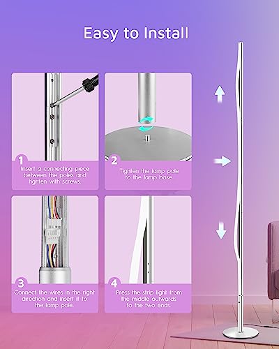 RGBWW Corner Lamp, Smart LED Lights with WiFi APP Control, Compatible with Alexa, Google Home, Ambiance Color Changing Standing Lamp with Remote, Modern Floor Lamps for Living Room Bedroom