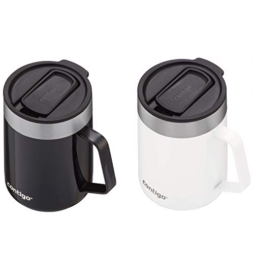 Contigo Streeterville Stainless Steel Travel Mug with Splash-Proof Lid, 14oz(Pack of 2)Vacuum-Insulated Coffee Mug with Handle & Grip Base to Prevent Slipping, Dishwasher Safe, Licorice & Salt