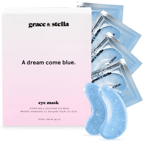 Under Eye Mask (Blue, 24 Pairs) Reduce Dark Circles, Puffy Eyes, Undereye Bags, Wrinkles - Gel Under Eye Patches, Vegan Cruelty-Free Self Care by grace and stella
