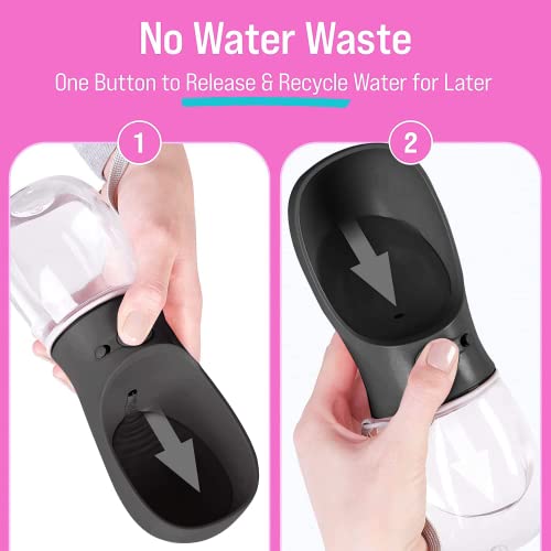 Dog Water Bottle, Leak Proof Portable Puppy Water Dispenser with Drinking Feeder for Pets Outdoor Walking, Hiking, Travel (12OZ, Black)
