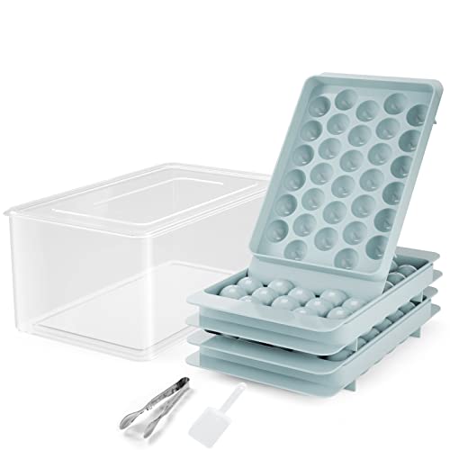 Round Ice Cube Tray with Lid, Bin, Scoop, and Tong