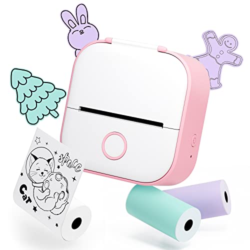 Memoqueen Mini Sticker Printer T02 Portable Thermal Printer, Instant Photo Printer, Sticker Maker Machine with 3 Rolls Thermal Paper for Photo, Travel, Study, Office, Festival Gifts, Pink
