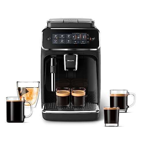 PHILIPS 3200 Series Fully Automatic Espresso Machine - Classic Milk Frother, 4 Coffee Varieties, Intuitive Touch Display, Black, (EP3221/44)