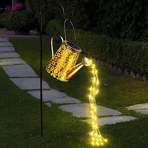 Solar Watering Can Lights Hanging Kettle Lantern Light - Waterproof Garden Decor Metal Retro Lamp for Outdoor Table Patio Lawn Yard Pathway with Hook