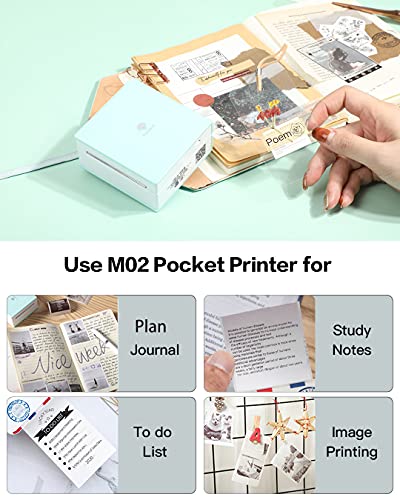 Phomemo M02 Pocket Printer- Mini Bluetooth Portable Mobile Photo Printer Thermal Printer Compatible with iOS + Android for Learning Assistance, Study Notes, Journal, Fun, Work, Ice Cream Green