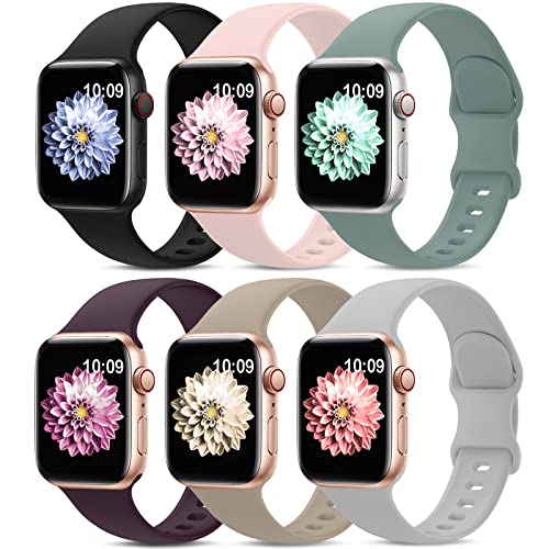 6 Pack Sport Bands Compatible with Apple Watch Band 38mm 40mm 41mm 42mm 44mm 45mm 49mm,Soft Silicone Waterproof Strap Compatible with iWatch Apple Watch Series Ultra 8 7 6 5 4 3 2 1 SE Women Men