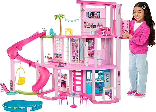 Barbie Dreamhouse 2023, Pool Party Doll House with 75+ Pieces and 3-Story Slide, Barbie House Playset, Pet Elevator and Puppy Play Areas