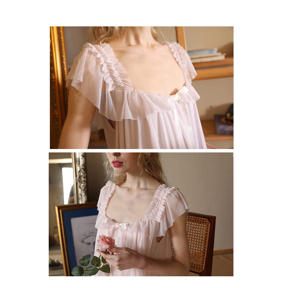 SINGINGQWEEN Womens' Summer , Coquette, Victorian Nightgown Babydoll Chemises Sleepwear Sheer Nightdress Bridal Nighty Pajamas (pink, large)