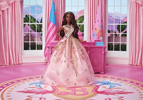 Barbie The Movie Doll, President Barbie Collectible Wearing Shimmery Pink and Gold Dress with Sash (Amazon Exclusive)