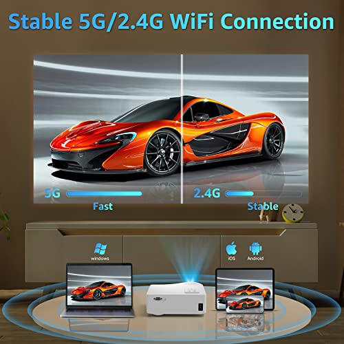 5G WiFi Bluetooth Projector, Native 1080P Outdoor Movie Projector with 350" Display, 18000L 600 Home Theater Video Projector 4K Supported, LED Video Projector Compatible with TV Stick, Phone/PC
