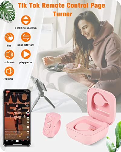 TikTok Remote Control Kindle App Page Turner, Bluetooth Camera Video Recording Remote, TIK Tok Scrolling Ring for iPhone, iPad, iOS, Android - Pink
