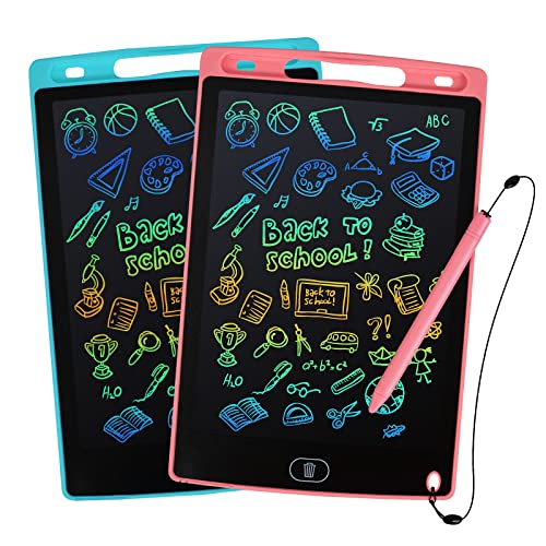 LCD Writing Tablet, 2 Packs Drawing Pads for Kids 3 4 5 6 Years Old 8.5 Inch Colorful Lines Doodle Scribble Boards Educational Toys for Boys Girls Road Trip EssentialsTravel Game Toys,Pink+Blue