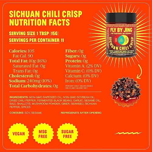 FLYBYJING Sichuan Chili Crisp, Gourmet Spicy Tingly Crunchy Hot Savory All-Natural Chili Oil Sauce w/Sichuan Pepper, Versatile Hot Sauce Good on Everything and Vegan, 6oz (Pack of 1)