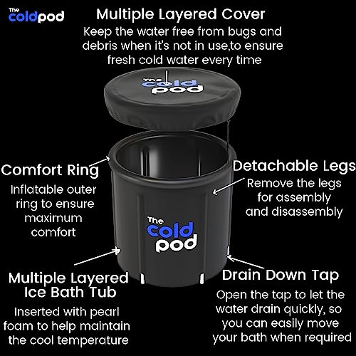 Ice Bath Tub with Lid: Cold Plunge Tub for Recovery 75CM, 4 Layers Portable Ice Bath Barrel Plunge Pool by The Cold Pod