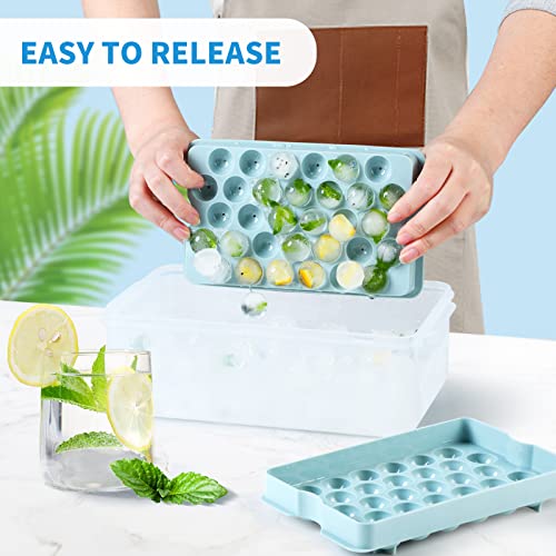 Round Ice Cube Tray with Lid, Bin, Scoop, and Tong