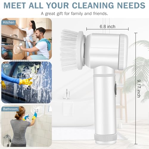 LEKISHE Electric Spin Scrubber Electric Cleaning Brush Cordless Power Scrubber with 5 Replaceable Brush Heads Handheld Power Shower Scrubber for Bathtub, Floor, Wall, Tile, Toilet, Window, Sink